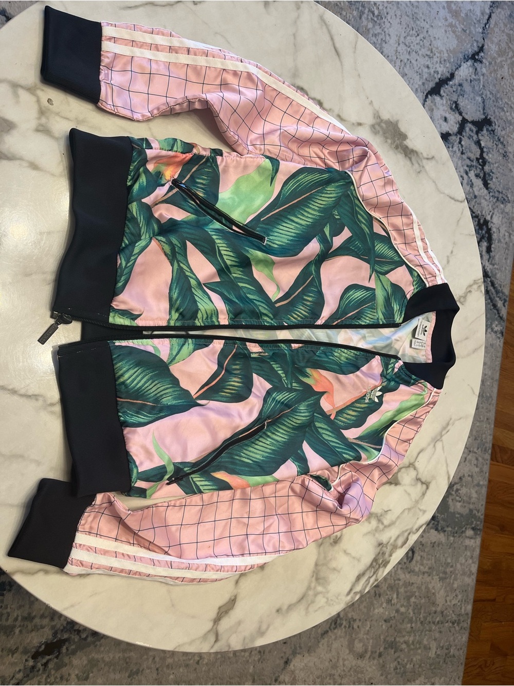 adidas Pink Tropical Leaf Bomber Jacket